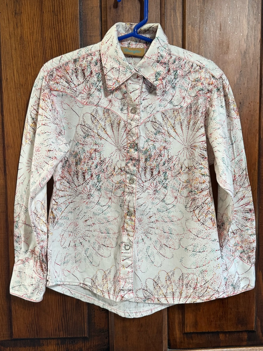 Kids Wrangler Western Button Down Top Size Small/6 Floral Starburst Print Cotton